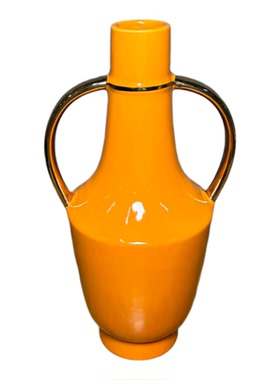 橙色陶瓷花瓶装饰摆件家居客厅插干花仿真花瓶创意造型装饰品