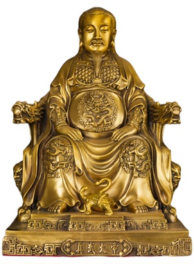 纯黄铜真武大帝摆件玄天上帝神像玄武祖师铜像家用客厅佛堂供奉品