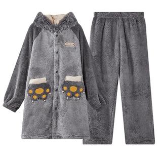 Gukoo/果壳情侣睡衣秋冬玛丽猫珊瑚绒男士家居服冬睡衣女冬套装D