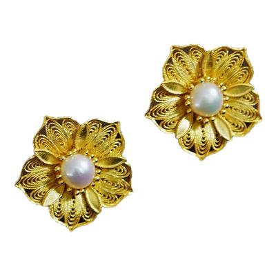 衣锦媚行银镀金中式花丝耳钉