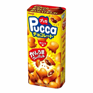 日本进口明治Pucca夹心巧克力小鱼饼干脆皮盐牛奶草莓味儿童零食