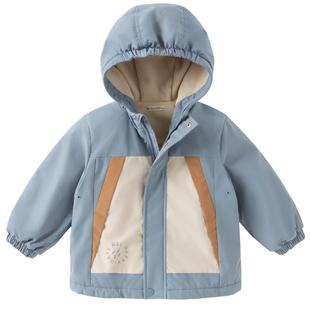 戴维贝拉男童加绒厚外套儿童防水防风2025冬装新款中大童童装户外