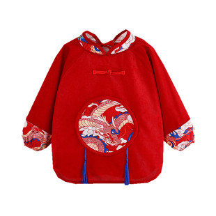 宝宝拜年服喜庆中国风唐装儿童吃饭罩衣防水脏反穿衣婴儿新年围裙