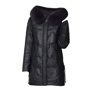 海宁皮衣外套女2025新款爆款冬季加绒中长款连帽狐狸毛领妈妈皮袄