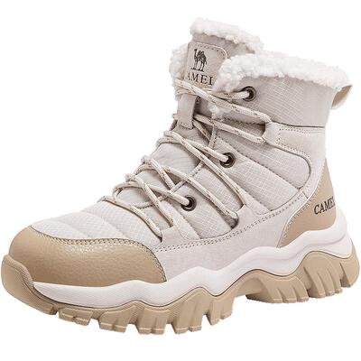 骆驼女鞋2025冬季新款户外雪地靴女加绒保暖短靴子厚底徒步登山鞋