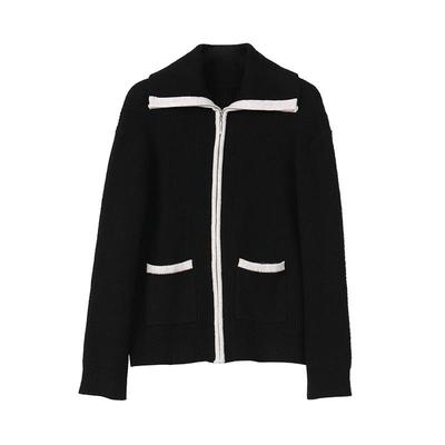 易菲宽松短款毛织翻领外套