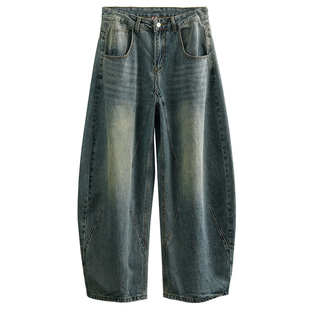 美式弯刀牛仔裤男款高街休闲阔腿裤高级潮流复古水洗男女裤子冬季