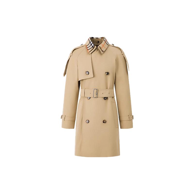 BURBERRY格纹拼接中长款风衣