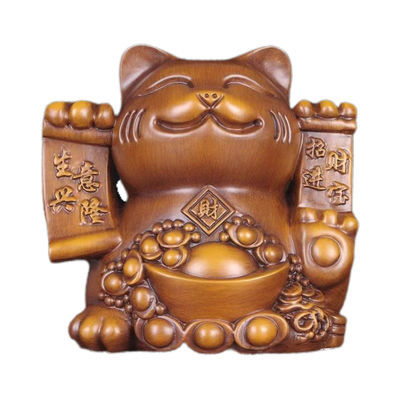 实木雕招财猫摆件店铺办公室开业礼物中式收银台发财猫高端装饰品