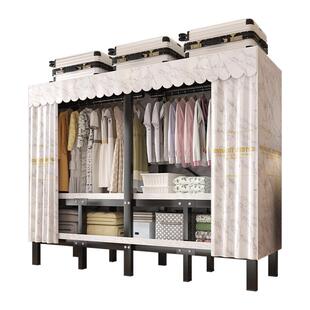 简易布衣柜家用卧室新款爆款加厚加粗全钢架一体式免安装出租房用