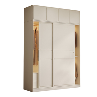 实木衣柜家用卧室法式奶油风推拉门衣橱结实耐用定制儿童收纳柜子