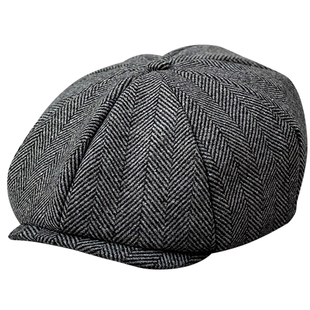 大头围秋冬格纹毛呢鸭舌帽男士八角帽宽檐街头时尚贝雷帽休闲潮流