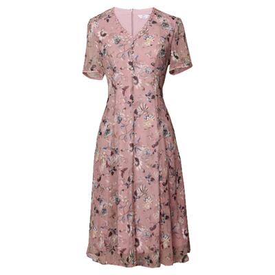 JANANNO简爱诺专柜新款茱萸粉真丝浪漫蝴蝶印花连衣裙J2010107LQ