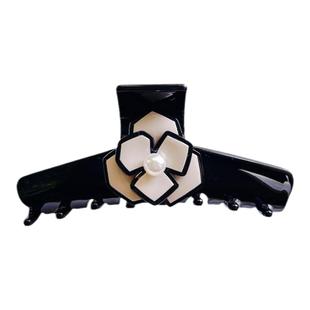 法国高端山茶花发抓夹极简花朵大号半扎发式鲨鱼夹发爪卡盘发头饰