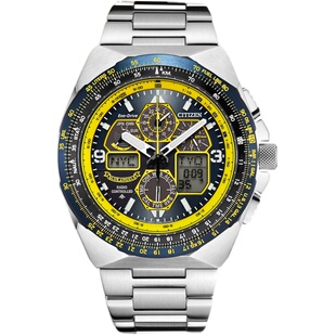 西铁城旗舰店蓝天使光动能多局电波万年历钢带潮流男士手表JY8125