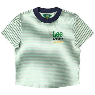 Lee× Crayola联名商场同款25秋冬新舒适版白绿色条纹女短袖T恤