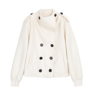 pusumede 柏林纪事 复古羊毛立领外套女高级感短款双排扣毛呢大衣