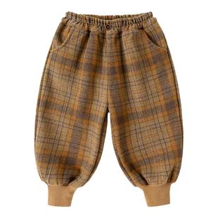 嘟嘟家宝宝裤子毛呢冬季儿童休闲裤冬装格子裤男童长裤加绒冬季潮