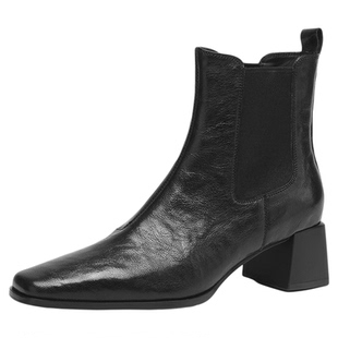 星期六加绒真皮短靴女2025新款秋冬季单靴高跟鞋粗跟瘦瘦靴女靴子