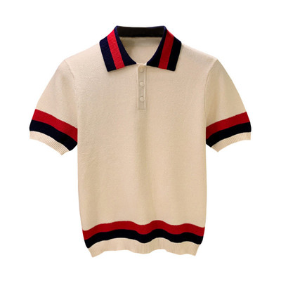 夏季短袖宴会拼色polo衫菠萝纹