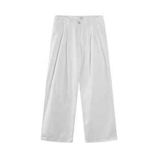 冬季加绒厚款纯色简约阔腿白色牛仔裤男款韩系百搭宽松休闲长裤子