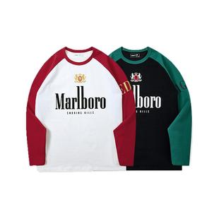 TEE7-2025春夏新品美式复古万宝路高街重磅插肩长袖T恤纯棉宽松