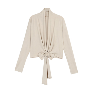 pusumede 白调幻想 设计感交叉V领调节绑带上衣女气质修身长袖T恤