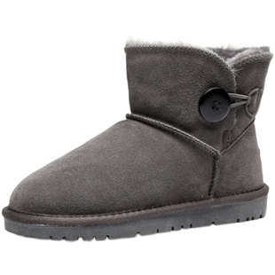 2025年冬季新款真皮雪地靴女牛皮短靴短筒加厚保暖防滑一脚蹬棉鞋