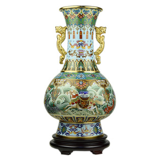 老天利北京景泰蓝花瓶18寸中华腾飞富贵尊大满贯抽签桶铜珐琅摆件