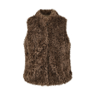 咖色复古羊羔毛马甲女秋冬新款韩系立领保暖外穿叠穿毛绒背心外套