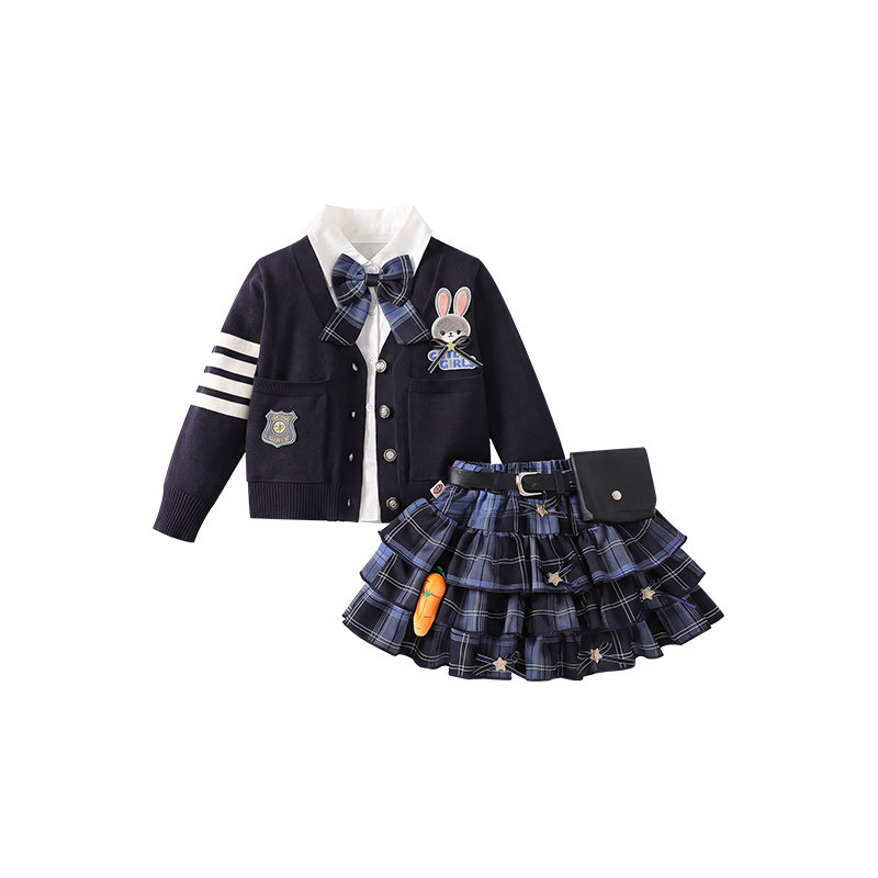 女童秋装2026新款毛衣三件套兔子警官儿童套装jk学院风生日衣服秋