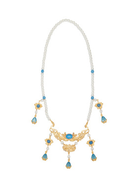 汉服配饰璎珞新中式超仙蓝色水滴珍珠吊坠古风饰品项链女