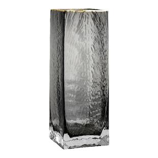 北欧风玻璃花瓶摆件客厅插花透明网红轻奢水养ins高锤纹描金方形