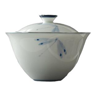 一品仟堂青己玉瓷手绘陶瓷盖碗家用茶碗泡茶茶杯青花瓷白瓷茶具器