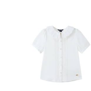 【100%棉】eland kids衣恋童装女童衬衫夏季学院风翻领短袖上衣