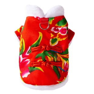 宠物狗狗东北大花棉袄冬季新年拜年衣可牵引泰迪比熊小狗新年唐装