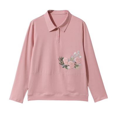 中年Polo领打底衫长袖t恤女