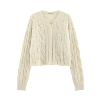 复古立体绞花毛针织开衫