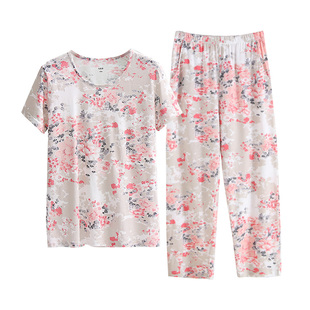 ab内衣中老年睡衣睡裤宽松纯棉无袖短袖汗衫妈妈家居服单件单条