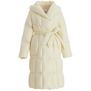 OBEG欧碧倩韩系连帽收腰羽绒服女冬中长款千金风系带外套50484558