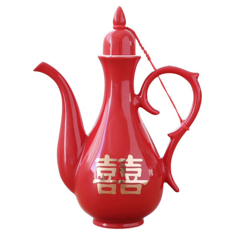 中式婚宴红双喜陶瓷交杯酒壶