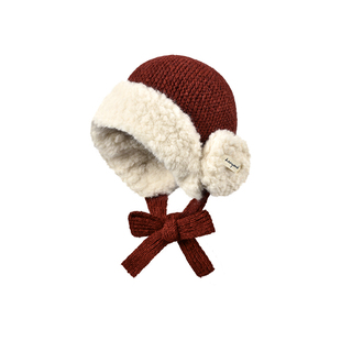 韩版秋冬毛绒雷锋帽女加厚耳罩保暖系带护耳针织帽百搭甜美毛线帽