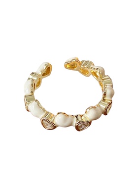 滴油爱心花朵珍珠开口戒指时尚精致复古百搭食指戒小众感手饰