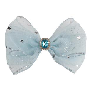 在逃冰雪公主蓝色仙美纱纱蝴蝶结发夹韩国儿童后脑勺飘带顶夹发卡