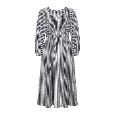 HeyDress黑白格松紧腰连衣裙