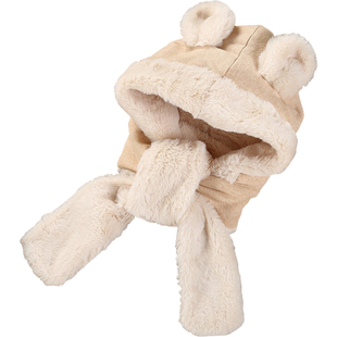 婴儿帽子围巾一体可爱护耳秋冬季加绒围脖女宝1公主男2女宝宝帽岁