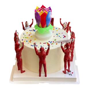 要相信光超人奥特曼生日祝福蛋糕装饰摆件旋转荷花音乐蜡烛甜品台