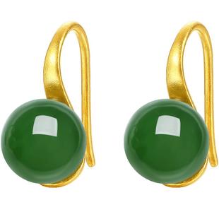 周六福珠宝金镶玉耳饰女款黄金足金和田碧玉耳钩耳钉情人节