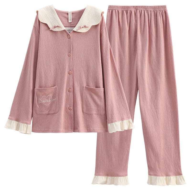 芬腾【新疆棉】睡衣女秋长袖针织纯棉开衫甜美春季女士家居服套装