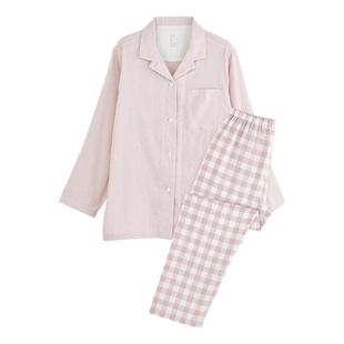 日式纯棉无侧缝双层纱睡衣新款无印男女士家居服春秋纯棉长袖套装